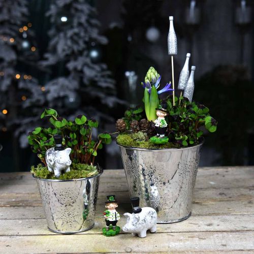 Pot met sneeuwvlokken Ø12,5cm H10cm 4st