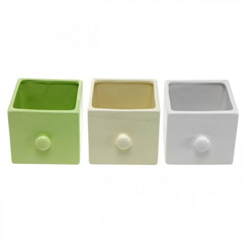 Artikel Plantenbak van keramiek, lade voor beplanting, vierkant, 12×10,5×9,5cm 3 stuks