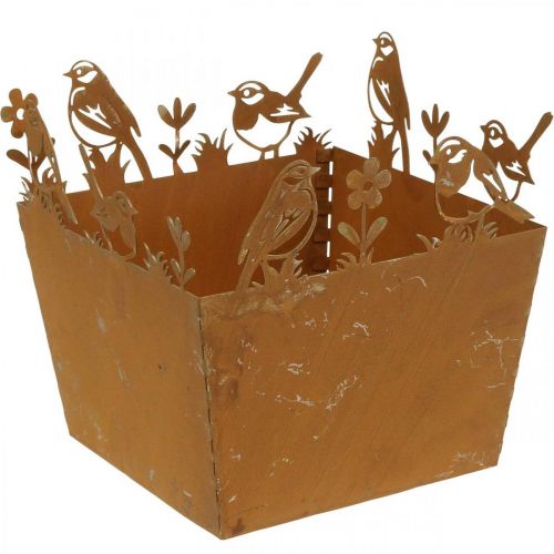 Artikel Plantenpot, metalen decoratie met vogels, cachepot, lente patina H15.5cm