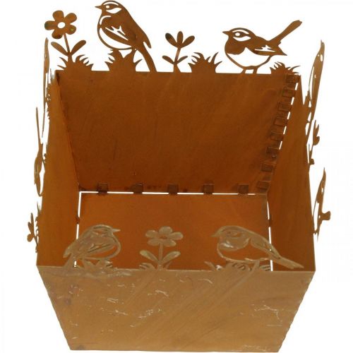 Artikel Plantenpot, metalen decoratie met vogels, cachepot, lente patina H15.5cm
