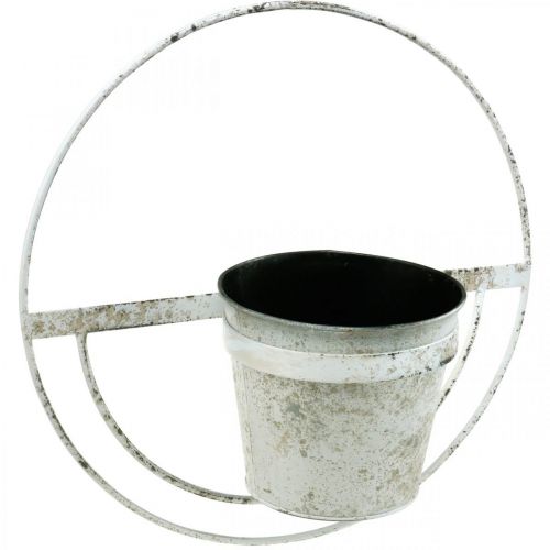 Artikel Bloempot shabby chic wanddecoratie wit metaal met ophanging Ø37cm