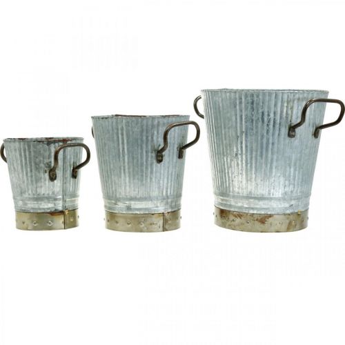 Artikel Plantenbak metaal met handgrepen vintage decoratie Ø26/20/17cm set van 3