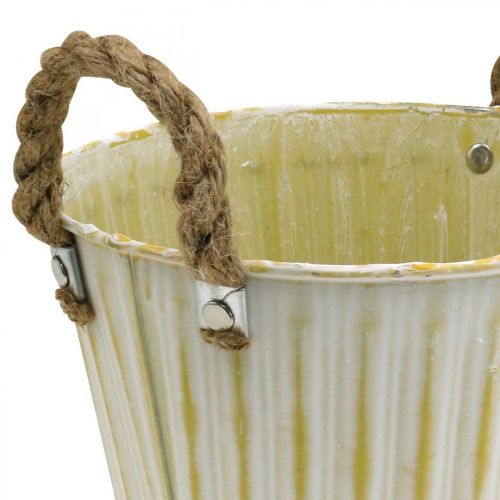 Artikel Metalen pot, lentedecoratie, plantenbak met handvatten Geel Shabby Chic Ø18cm H17.5cm