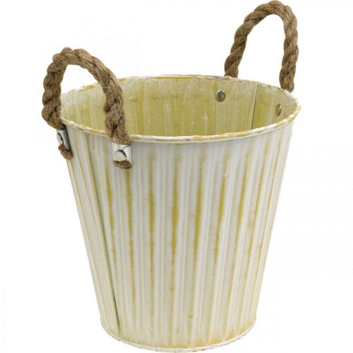 Floristik24 Metalen pot, lentedecoratie, plantenbak met handvatten Geel Shabby Chic Ø18cm H17.5cm