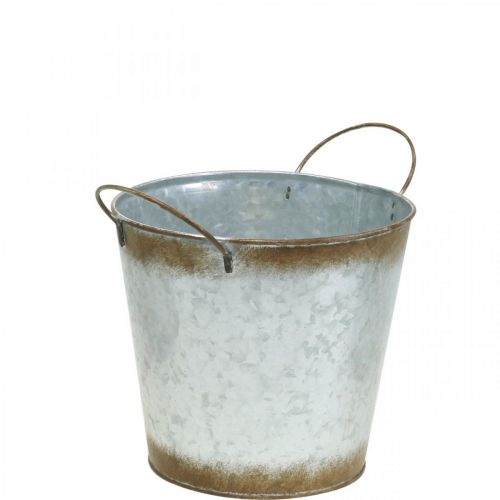 Floristik24 Plantenbak van metaal, bloemschaal, plantenpot met handvatten zilver, patina Ø18cm H20cm