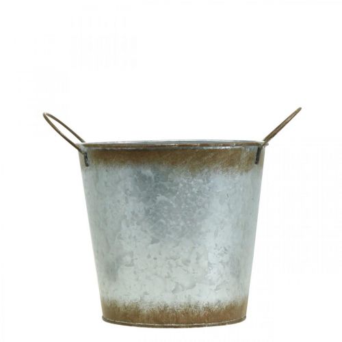 Artikel Plantenbak van metaal, bloemschaal, plantenpot met handvatten zilver, patina Ø18cm H20cm