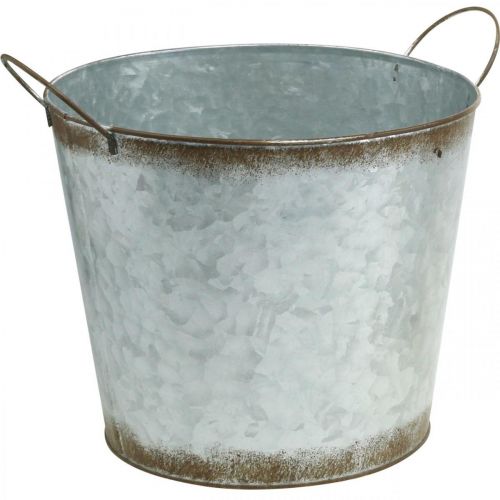 Floristik24 Sierpot met handvatten, decoratieve kom roestdecoratie, metalen vat zilver Ø26cm H25.5cm