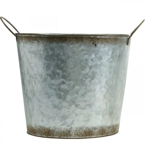 Artikel Sierpot met handvatten, decoratieve kom roestdecoratie, metalen vat zilver Ø26cm H25.5cm