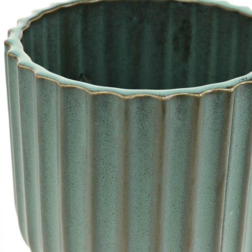 Floristik24 Bloempot, keramisch vat, gegolfde plantenbak groen, bruin Ø11.5cm H12.5cm