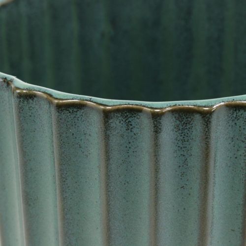 Floristik24 Keramische plantenbak, tafeldecoratie, gegolfde plantenbak groen, bruin Ø13.5cm H13cm