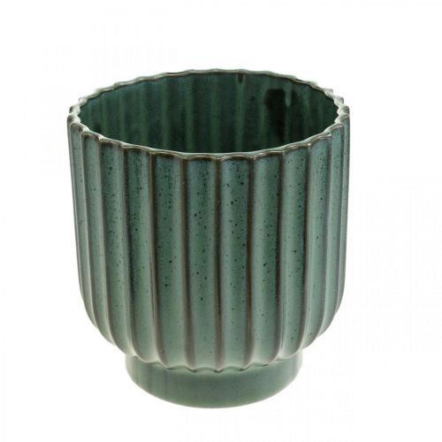 Floristik24 Keramische plantenpot, bloemdecoratie, golvende plantenbak groen, bruin Ø15.5cm H16.5cm