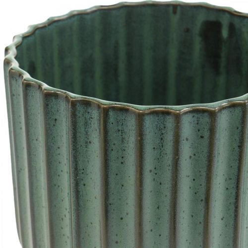 Floristik24 Keramische plantenpot, bloemdecoratie, golvende plantenbak groen, bruin Ø15.5cm H16.5cm
