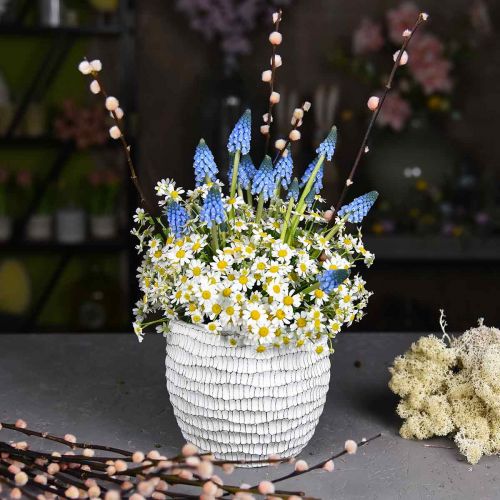 Floristik24 Plantenbak beton wit vintage bloempot honingraat H13cm Ø12.5cm 2st