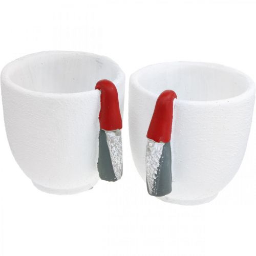 Floristik24 Kerstpot met kabouter, adventdecoratie, betonnen plantenbak wit, rood Ø8cm H12.5cm 2st