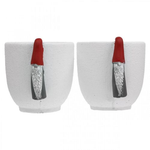Artikel Kerstpot met kabouter, adventdecoratie, betonnen plantenbak wit, rood Ø8cm H12.5cm 2st