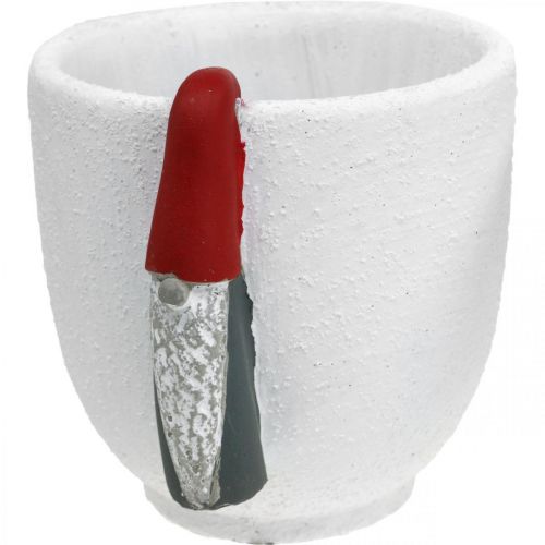 Artikel Kerstpot met kabouter, adventdecoratie, betonnen plantenbak wit, rood Ø8cm H12.5cm 2st
