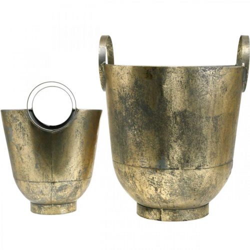 Floristik24 Antieke plantenbak met handvatten Sierpot metaal Ø31/25cm, set van 2