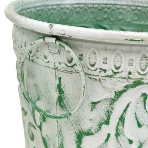 Artikel Metalen potten met handvatten, plantenbakken met reliëf wit, groen shabby chic H20.5/18.5/16cm Ø25.5/20.5/15.5cm set van 3