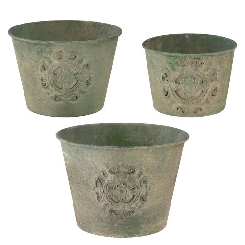 Floristik24 Bloempot metaal groen vintage Ø22cm–13,5cm set van 3