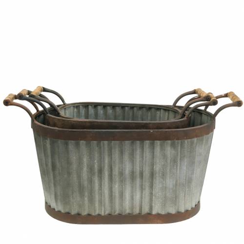 Floristik24 Plantenbak met handvatten ovaal metaal 45/50/60cm set van 3