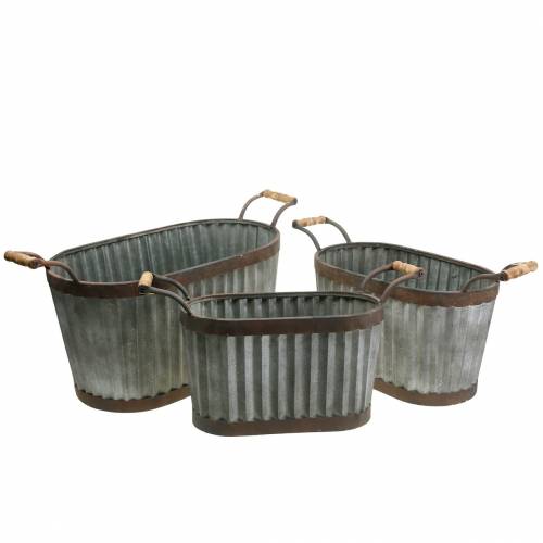 Plantenbak met handvatten ovaal metaal 45/50/60cm set van 3