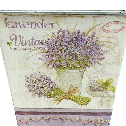 Floristik24 Blikken pot met lavendelmotief, vierkant, 3-set
