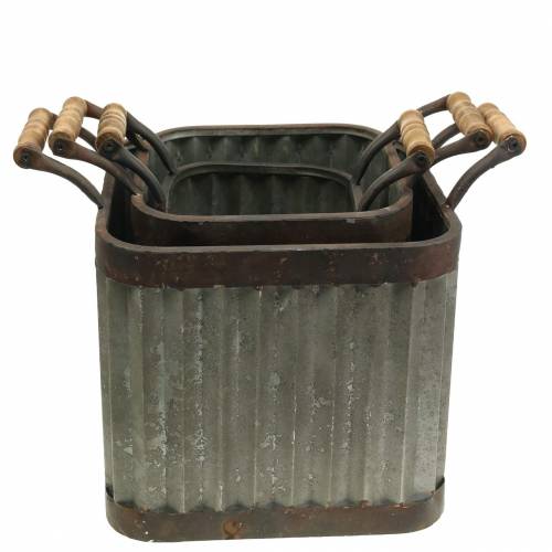 Artikel Plantenbak met handvatten, vierkant industriële stijl 36 / 31,5 / 24cm, set van 3