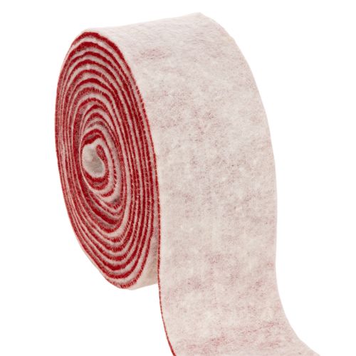 Tweekleurig potscharnier gemaakt van 100% wol als decoratief viltlint, wit/rood, 7,5 cm breed, 5 m lang kopen | Floristik24.nl