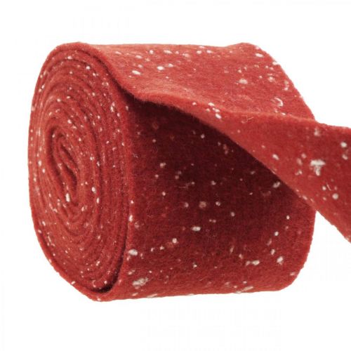 Viltlint rood met stippen, decolint, potlint, wolvilt roestrood, wit 15cm 5m