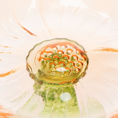 Artikel Decoratief glazen bord met voetje, bloemmotief voor stijlvolle tafeldecoratie en zomerse decoratie, 15 cm