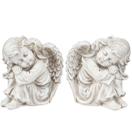 Treurende engel zittend decoratief figuur crème 6,5×5×7,5cm 2 stuks