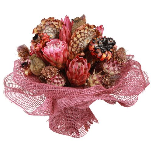 Floristik24 Droogbloemenmix roze protea artisjok klaproos 38cm 580g