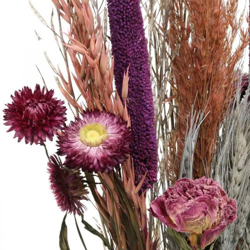 Artikel Droogbloemen Boeket roze weidebloemen en granen 70-75cm