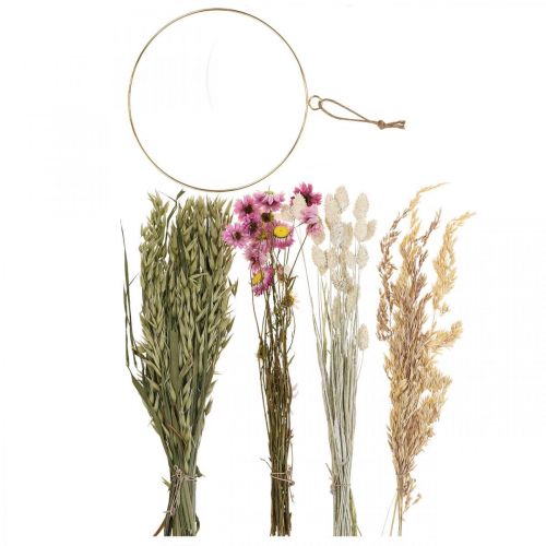 Floristik24 Droogbloemenring roze ring gedroogde bloemen lus DIY-doos Ø20cm