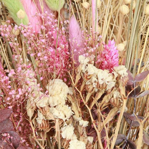 Artikel Droogbloemenboeket roze groen Lagurus eucalyptus 150g