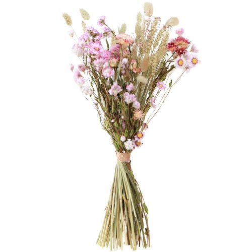 Artikel Gedroogde bloemenboeket Roze Strobloemen Lagurus Tarwe 55cm