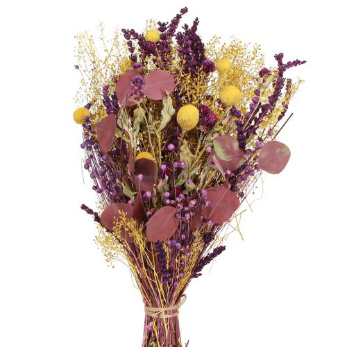 Artikel Droogboeket geel paars groen craspedia eucalyptus 53cm 150g