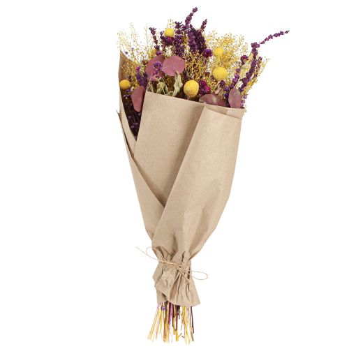 Artikel Droogboeket geel paars groen craspedia eucalyptus 53cm 150g