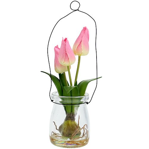 Floristik24 Tulp in een glasroze H22.5cm 1 st