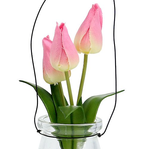 Floristik24 Tulp in een glasroze H22.5cm 1 st