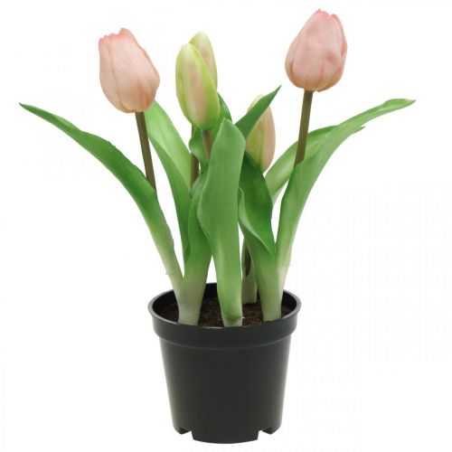 Artikel Tulp roze, groen in pot Kunstpotplant decoratieve tulp H23cm