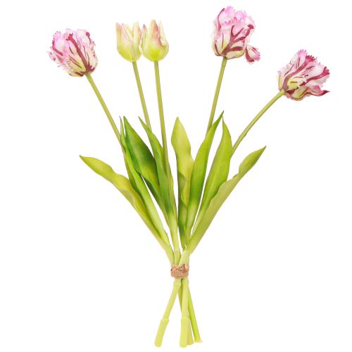 Artikel Tulpen kunst papegaai tulpen paars boeket met 5 bloemen 40cm