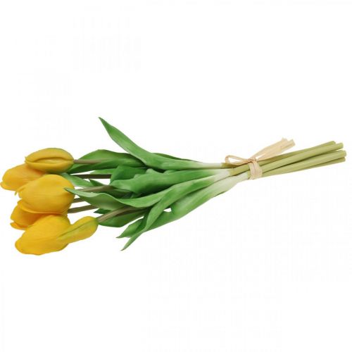 Floristik24 Tulp kunstbloem geel real touch lentedecoratie 38cm boeket van 7 stuks
