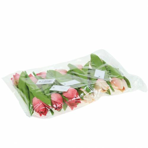 Floristik24 Tulpenmix kunstbloemen roze abrikoos 16cm 12st