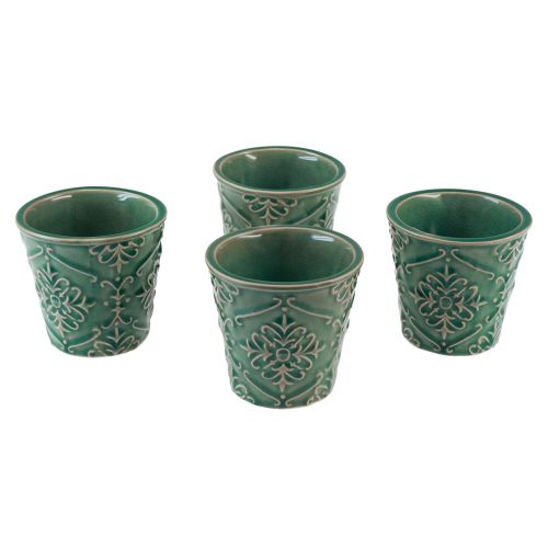 Artikel Plantenbak keramiek craquelé glazuur groen Ø7cm H8cm 4 st