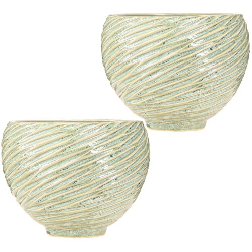 Artikel Plantenbak decoratieve schaal keramiek in groen Ø15cm H11cm 2st