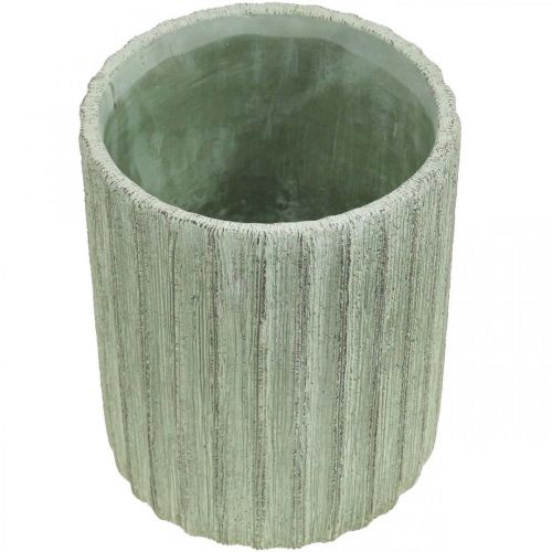 Floristik24 Plantenbak Keramiek Groen Retro Gestreept Ø13.5cm H17cm