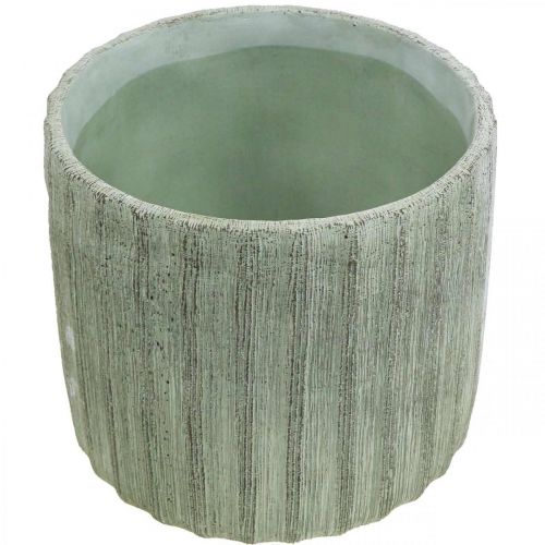 Floristik24 Plantenbak Keramiek Groen Retro Gestreept Ø19.5cm H17.5cm