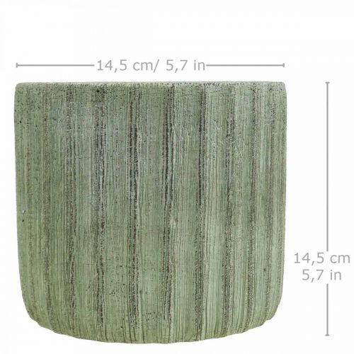 Floristik24 Plantenbak Keramiek Groen Retro Gestreept Ø16.5cm H14.5cm
