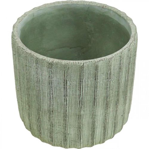 Floristik24 Plantenbak Keramiek Groen Retro Gestreept Ø16.5cm H14.5cm
